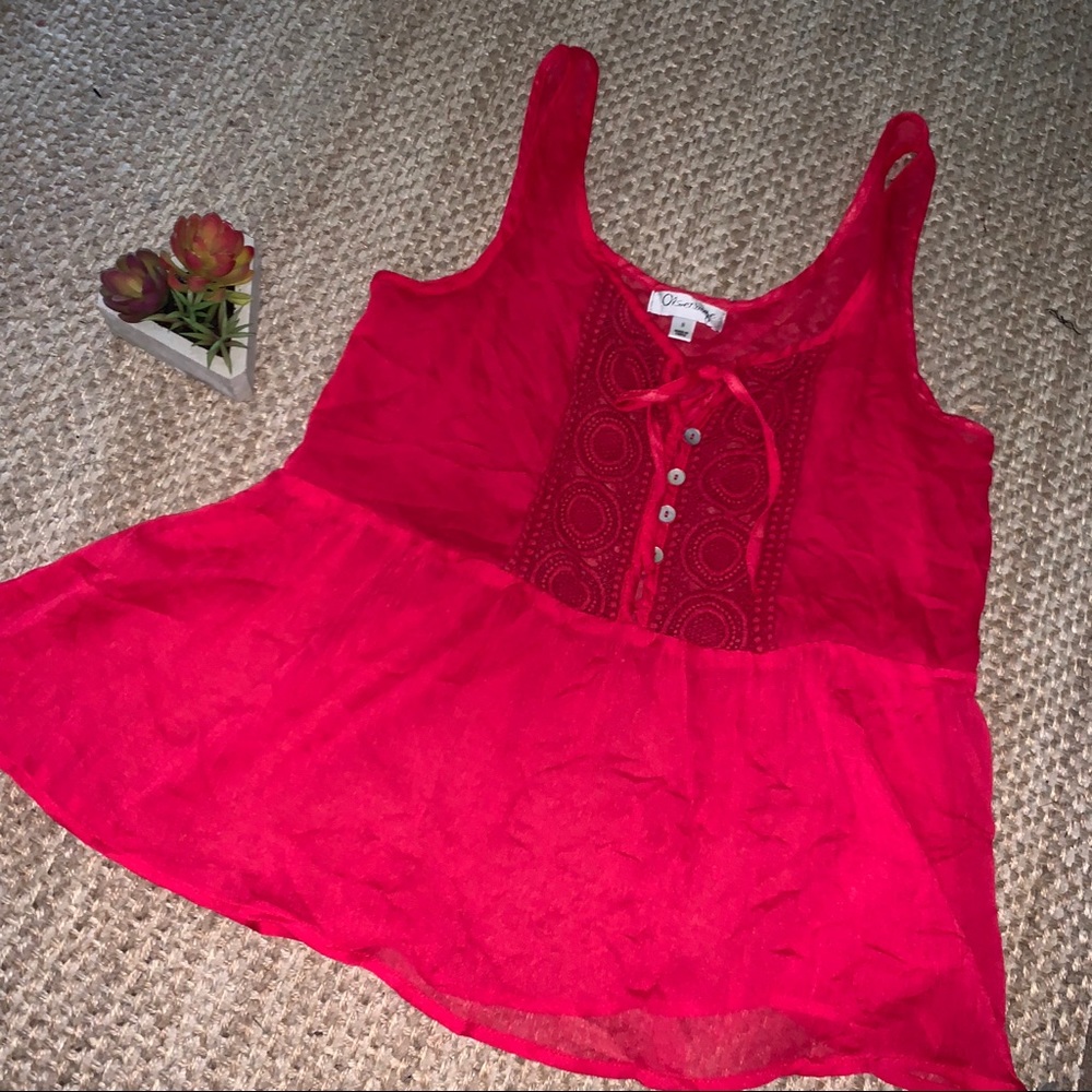 Pink Lace-Up Chiffon Blouse with Lace